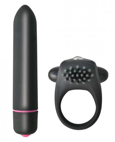 Intense Cockring And Bullet 10 Function Bullet Waterproof Black