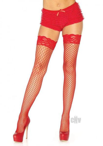 Stay Up Lycra Industrial Fishnet Thigh High Red O/s