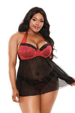 Sophia Halter Babydoll & Panty Black Red 3X/4X