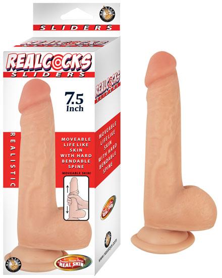 Realcocks Sliders 7.5in Moveable Skin Bendable Harness Compatible Suction Cup Base Flesh