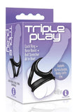 Triple Play Cock Ring, Base Boost, Ball Stretcher Black