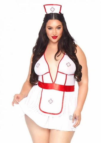 3 Pc Nightshift Nurse, Includes Deep-v Babydoll Dress, G-string, And Matching Headband.