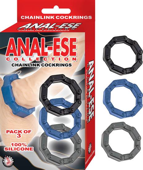 Anal-ese Collection Chainlink Cockrings Black,blue,grey