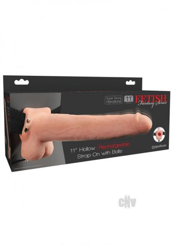 Fetish Fantasy 11in Hollow Rechargeable Strap-on With Balls, Flesh