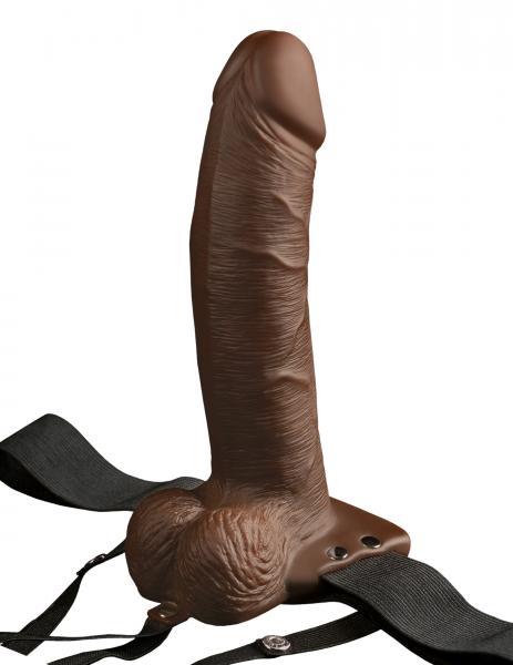 Fetish Fantasy 8in Hollow Rechargeable Strap-on With Remote, Brown