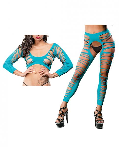 Turquoise Crotchless Leggings