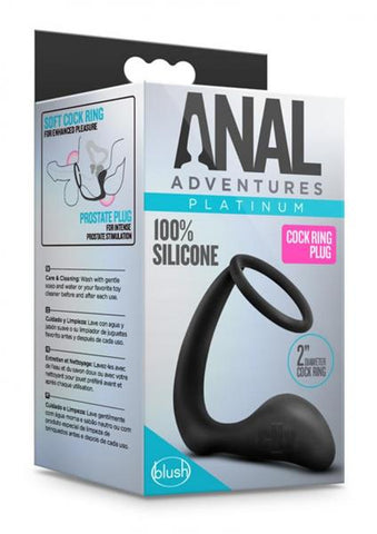 Anal Adventures Platinum Cock Ring Plug Black