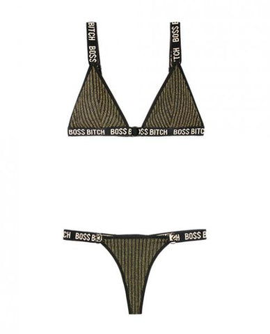 Vibes Boss Bitch Bra/panty Gold Ring Blk Lxl