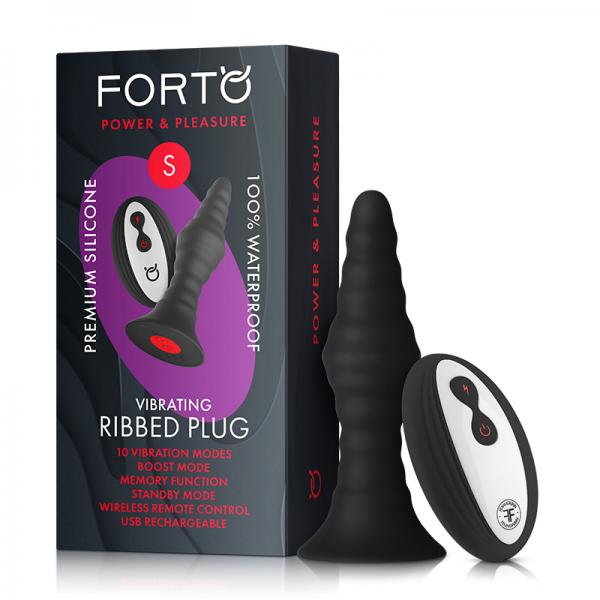 Forto Vibe Ribbed Plug W/Remote Sm Blk