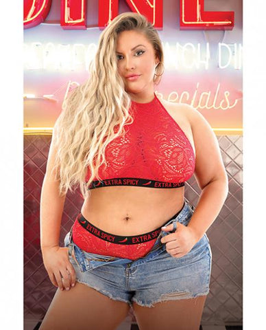 Vibes Extra Spicy Lace Halter Top And Cheeky Panty Queen Chili Red