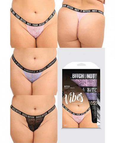 Vibe Bitch 3pk Lace Thong Panty Set Queen