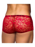 Male Power Stretch Lace Mini Short Red Large