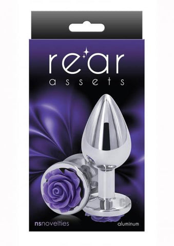 Rear Assets Rose Anal Plug - Medium - Purple