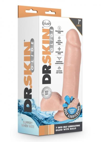 Dr. Skin Glide 7" Self-lubricating Dildo With Balls Vanilla