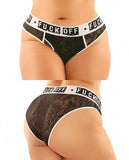 Vibes Fuck Off Buddy Pack 2 Pc. Lace Boyfriend Brief & Lace Thong Qs Black/white