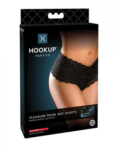 Hookup Pleasure Pearl Boy Shorts Black Fits Size S-l