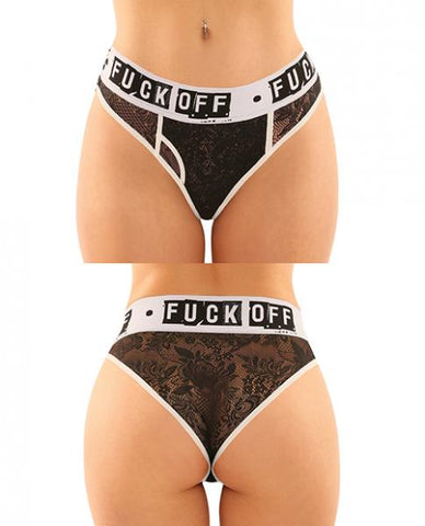 Vibes Fuck Off Buddy Pack 2 Pc. Lace Boyfriend Brief & Lace Thong L/xl Black/white