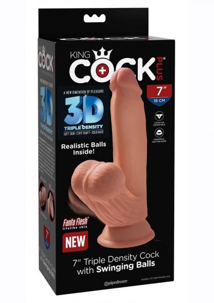 King Cock Plus 7 In. Triple Density Cock With Swinging Balls Tan