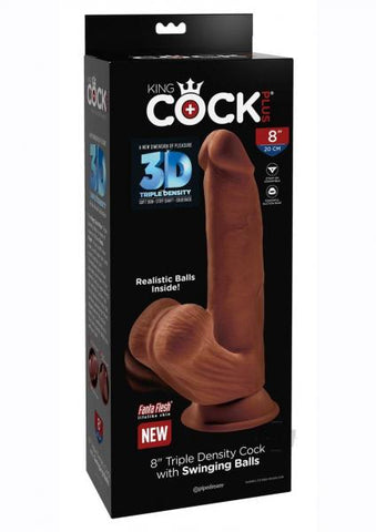 King Cock Plus 8 In. Triple Density Cock With Swinging Balls Brown