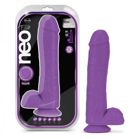 Neo Elite - 11-inch Silicone Dual-density Cock With Balls - Neon Purple