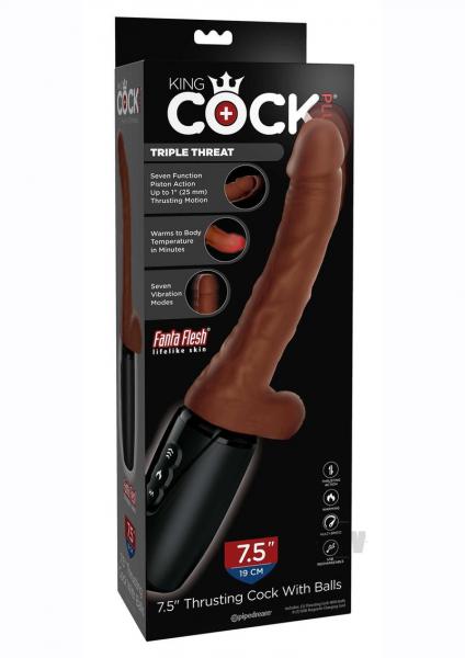 King Cock Plus 7.5 In. Thrusting Cock With Balls Brown