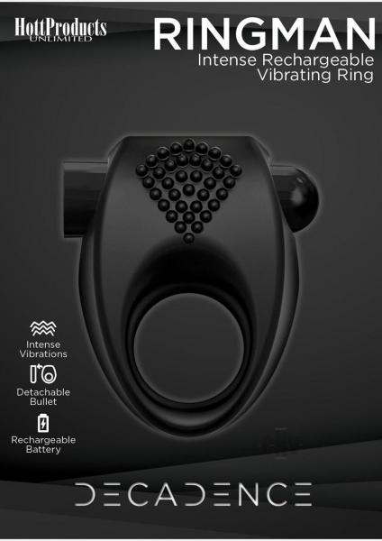 Decadence Ring Man Vibrating Rechargeable Cock Ring Black