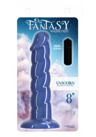 Addiction Unicorn Fantasy Dong 8 In. Blue With Powerbullet