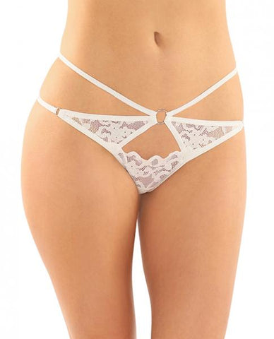 Jasmine Strappy Lace Thong With Front Keyhole Cutout 6-pack L/xl White