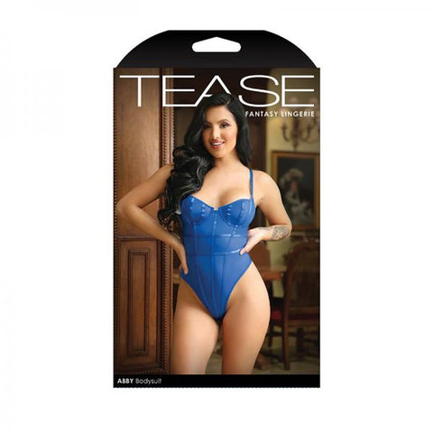 Tease Abby Bodysuit With Structured Elastic Detail, Thong-cut Back And Snap Closure Cobalt Blue S/m