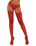 Dreamgirl Fishnet Thigh-high Stockings With Lace Top Red Os