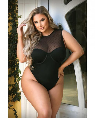Curve Raven High-neck Bodysuit With Back Cutout And Snap Closure Black 1x/2x