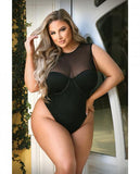 Curve Raven High-neck Bodysuit With Back Cutout And Snap Closure Black 3x/4x