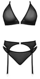 Magic Silk Sassy Bra, Garter & Rouched Panty Black Queen