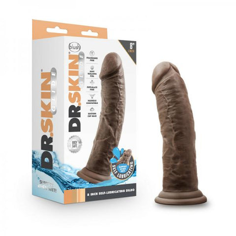 Dr. Skin Glide Self-lubricating Dildo 8 In. Chocolate