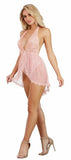 Dreamgirl Halter Plunge Front Stretch Lace Teddy With Attached Flyaway Hi-lo Skirt