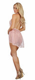 Dreamgirl Halter Plunge Front Stretch Lace Teddy With Attached Flyaway Hi-lo Skirt