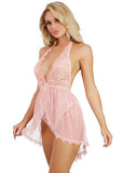 Dreamgirl Halter Plunge Front Stretch Lace Teddy With Attached Flyaway Hi-lo Skirt