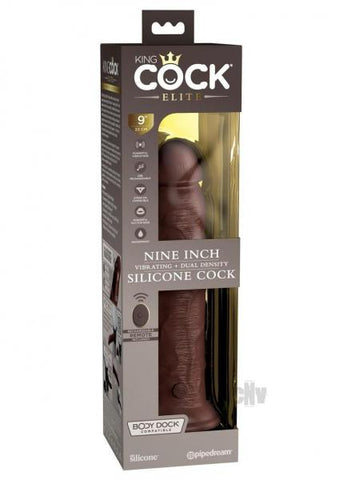 King Cock Elite Vibrating Silicone Dual-density Cock With Remote 9 In. Brown