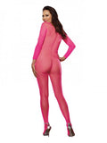 Dreamgirl Long-sleeved Fishnet Bodystocking With Open Crotch Neon Pink Queen