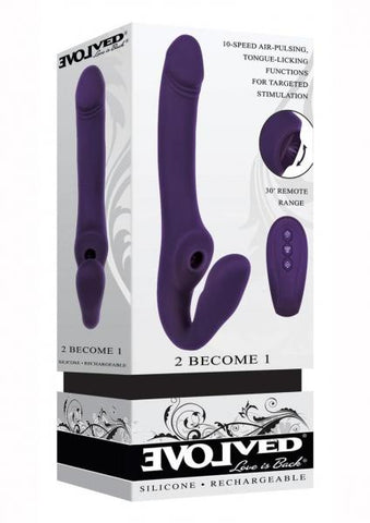 Evolved 2 Become 1 Silicone Rechargeable Strapless Strap-on Purple