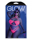 Glow Lights Off Lace Halter Bralette & Cage Panty Neon Pink Qs