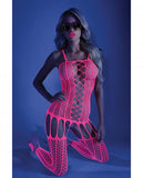 Glow Hypnotic Criss-cross Paneled Bodystocking Neon Pink Os