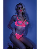 Glow Sweet Escape Open-cup Cage Bra & Crotchless Neon Pink Panty L/xl