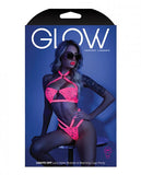 Glow Lights Off Lace Halter Bralette & Cage Panty Neon Pink M/l