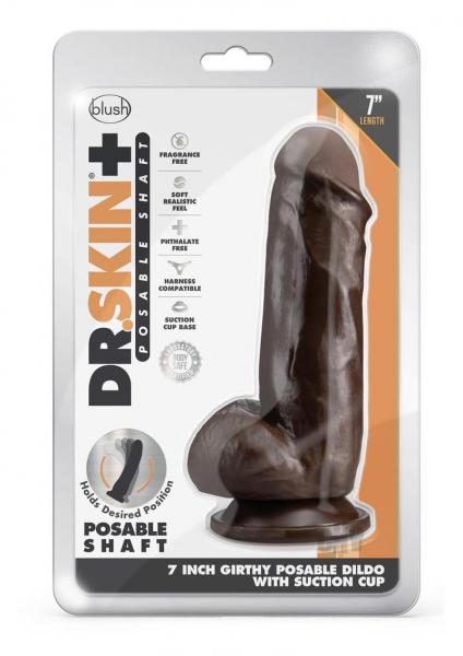 Dr. Skin Plus Girthy Posable Dildo With Balls 7 In. Chocolate