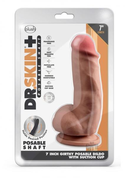 Dr. Skin Plus Girthy Posable Dildo With Balls 7 In. Mocha