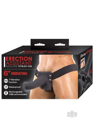 Erection Assistant Hollow Strap-on Vibrating 6 In. Black