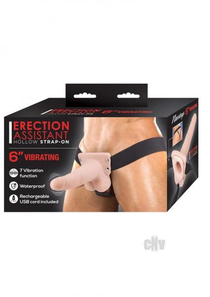 Erection Assistant Hollow Strap-on Vibrating 6 In. White