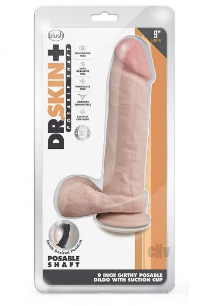Dr. Skin Plus Thick Posable Dildo With Balls 9 In. Vanilla