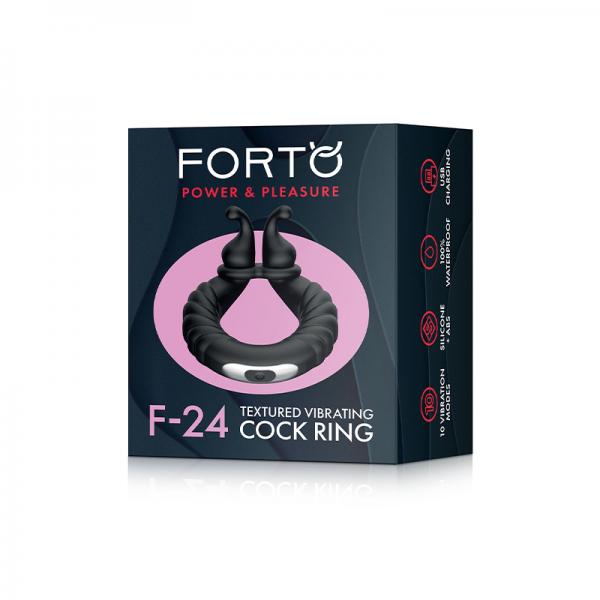 Forto F-24: Silicone Textured Vibrating Cock Ring Black